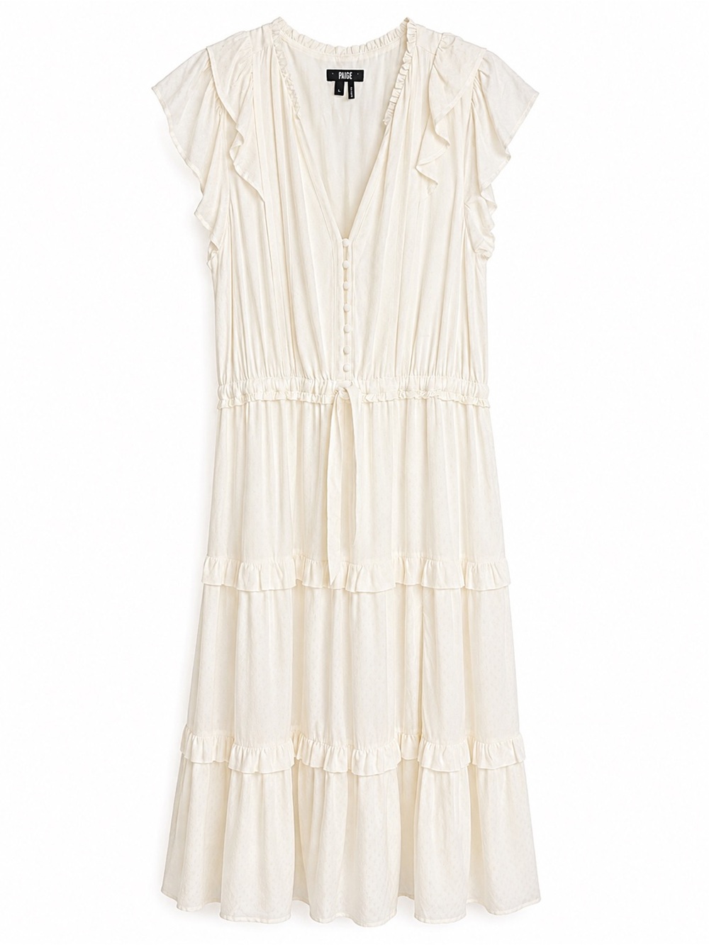 PAIGE Roslyn Ivory Jacquard Ruffle Tiered Maxi Dress Size L Romantic Feminine - Picture 2 of 8